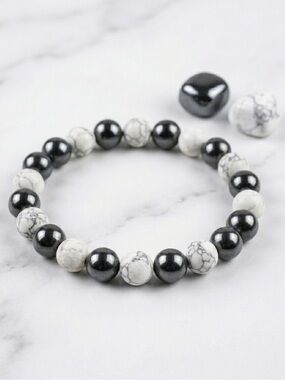 Howlite & Hematite Crystal Bracelet – Anxiety Relief | Grounding Energy |
